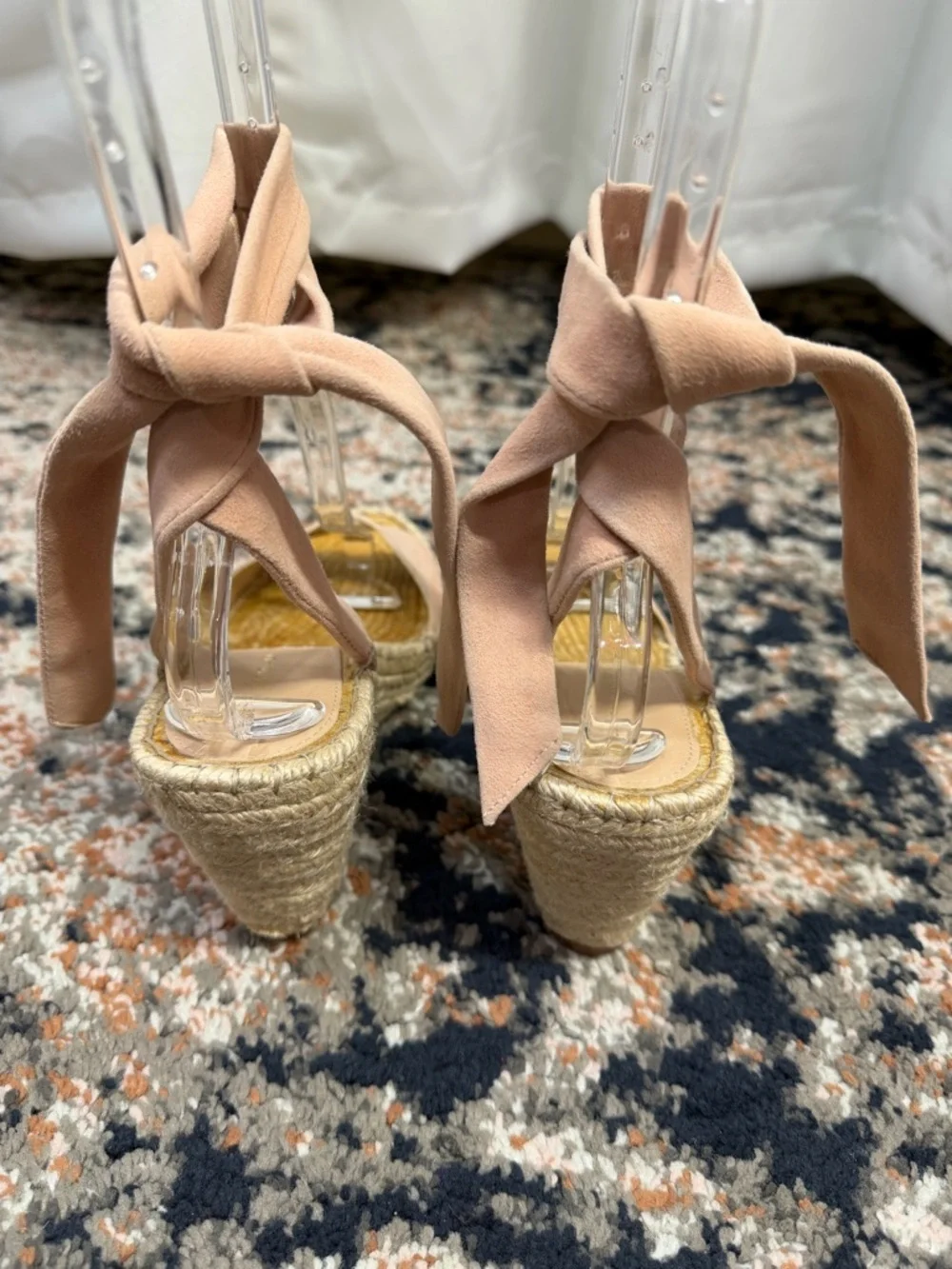 Loeffler Randall ‘Harper’ Blush Pink Suede Ankle Tie Espadrille Sandals Size 7.5
